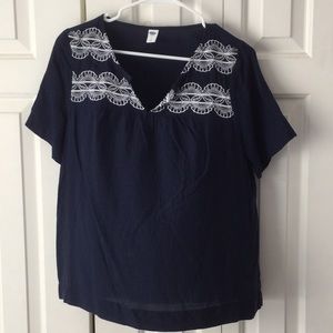 Old Navy Blouse Embroidery blue/White